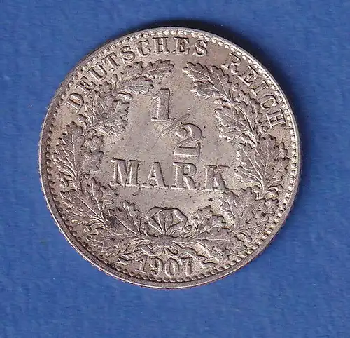 Deutsches Kaiserreich Silber-Kursmünze 1/2 Mark 1907 J vz