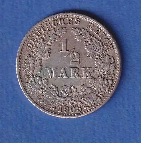 Deutsches Kaiserreich Silber-Kursmünze 1/2 Mark 1906 G vz