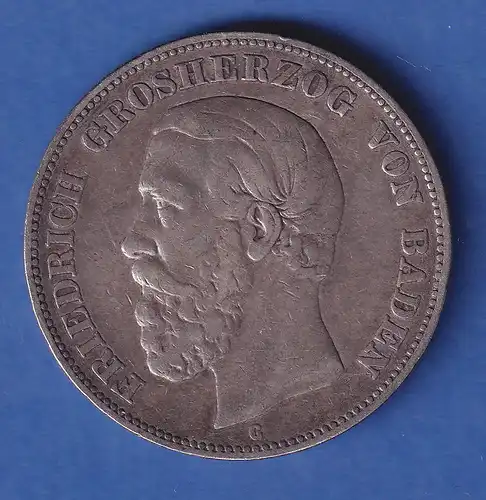 Dt. Kaiserreich - Baden Grossherzog Friedrich Silbermünze 5 Mark 1876 G