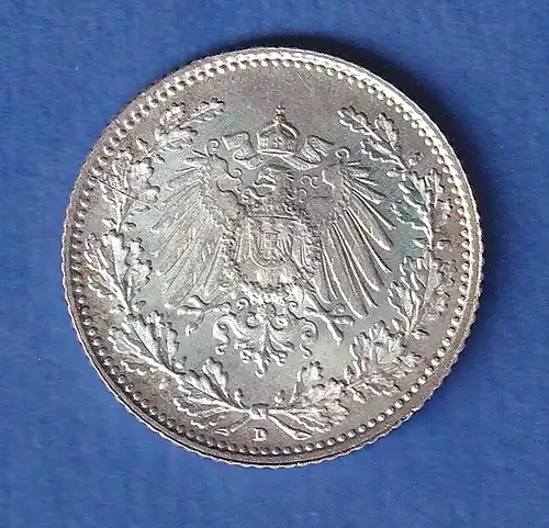 Deutsches Kaiserreich Silber-Kursmünze 1/2 Mark 1914 D stg