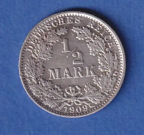 Deutsches Kaiserreich Silber-Kursmünze 1/2 Mark 1909 E stg