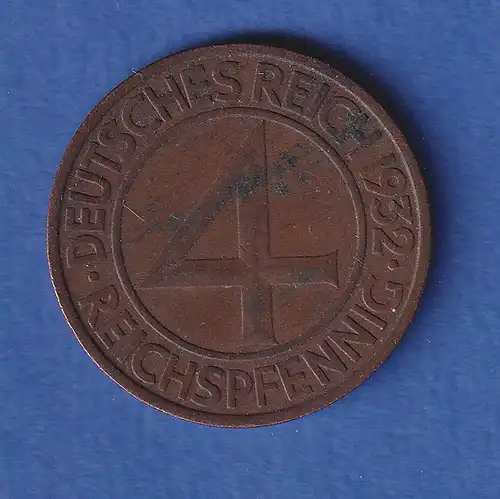 Deutsches Reich Kursmünze 4 Reichspfennig 1932 A ss-vz