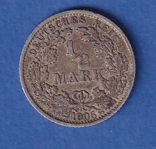 Deutsches Kaiserreich Silber-Kursmünze 1/2 Mark 1906 F vz