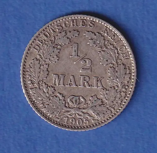 Deutsches Kaiserreich Silber-Kursmünze 1/2 Mark 1905 D vz