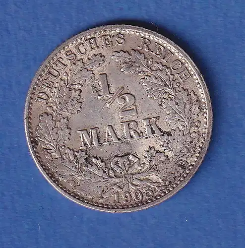 Deutsches Kaiserreich Silber-Kursmünze 1/2 Mark 1905 J vz