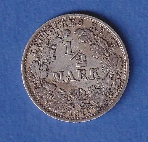 Deutsches Kaiserreich Silber-Kursmünze 1/2 Mark 1912 A vz