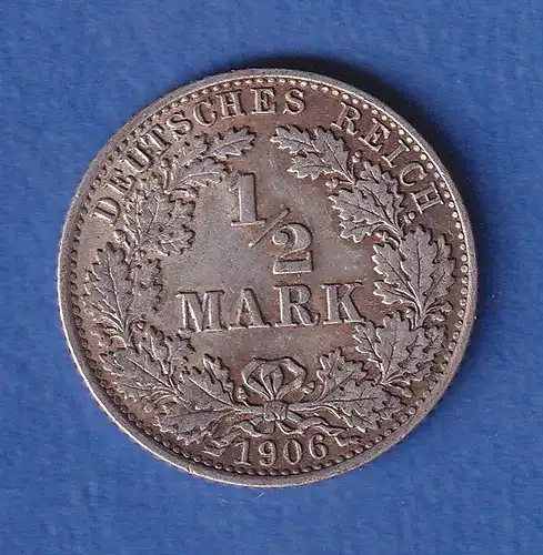 Deutsches Kaiserreich Silber-Kursmünze 1/2 Mark 1906 E vz