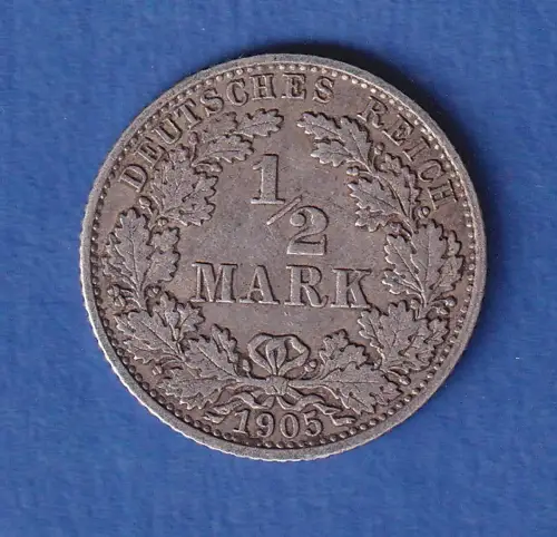 Deutsches Kaiserreich Silber-Kursmünze 1/2 Mark 1905 G vz