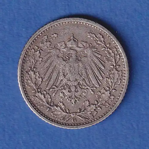 Deutsches Kaiserreich Silber-Kursmünze 1/2 Mark 1905 G vz