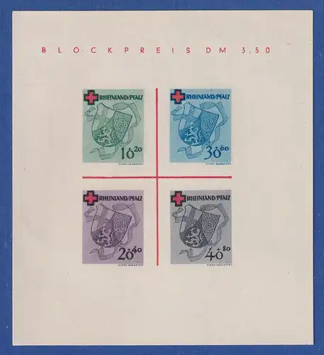 Französische Zone Rheinland-Pfalz 1949 Rotes Kreuz Mi-Nr. Block 1 postfrisch (*)