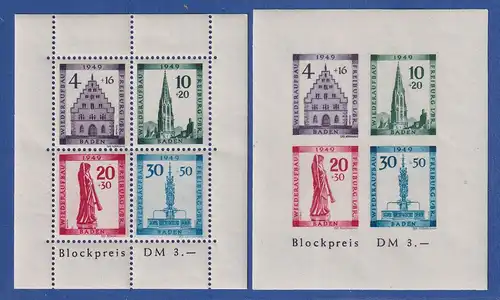 Französische Zone Baden 1949 Freiburg im Breisgau Mi.-Nr. Block 1 A und B **