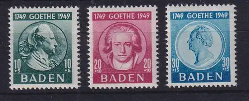 Französische Zone Baden 1949 Johann Wolfgang von Goethe Mi.-Nr. 47-49 **