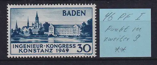 Französische Zone Baden 1949 Ingenieur-Kongress Mi.-Nr. 46 Plattenfehler I **