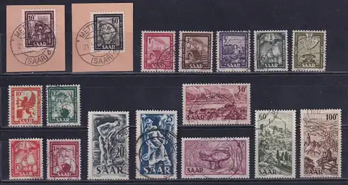 Saarland 1949 Freimarken Satz "Saar IV" Mi.-Nr. 272-288 gestempelt 