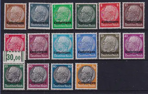 Dt. Besetzung 2. WK -  Lothringen Hindenburg Mi.-Nr 1-16 postfrisch **