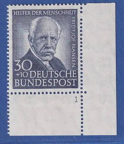 Bundesrepublik 1953 Fridtjof Nansen Mi.-Nr. 176 Eckrandstück UR Formnummer 1 **