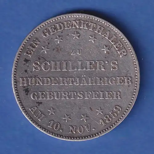 Frankfurt Silbermünze 1 Taler 100. Geburtstag von Friedrich Schiller 1859
