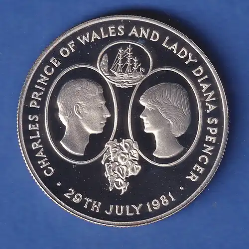 St. Helena 1981 Hochzeit von Prinz Charles und Lady Diana 25 Pence Ag925