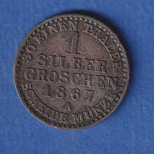 Preußen Silber-Umlaufmünze 1 Silbergroschen König Wilhelm I. 1867 A