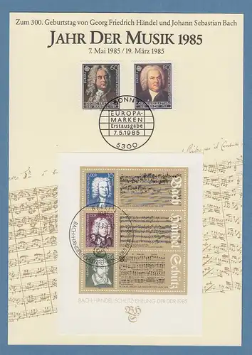 1985 Jahr der Musik 300. Geb. von Bach und Händel dekoratives Gedenkblatt 