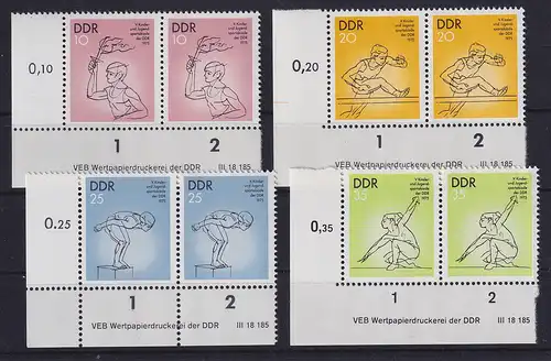 DDR 1975 Spartakiade Mi.-Nr. 2065-68 Eckrandpaare mit Druckvermerk DV **