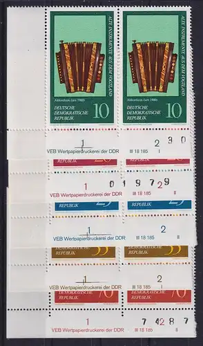DDR 1977 Musikinstrumente Mi-Nr. 2224-28 Eckrandpaare mit Druckvermerk DV **