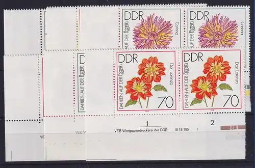 DDR 1979 Dahlien auf der IGA Mi.-Nr. 2435-40 Eckrandpaare mit Druckvermerk DV **