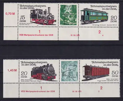 DDR 1983 Eisenbahnen Mi.-Nr. 2792-95 Eckrandpaare mit Druckvermerk DV **