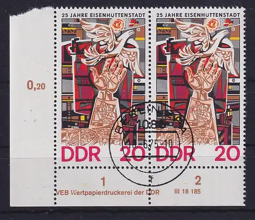 DDR 1975 Eisenhüttenstadt Mi.-Nr. 2053 Eckrandpaar mit Druckvermerk DV G-O
