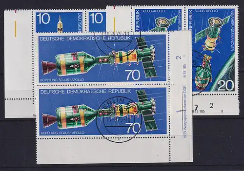 DDR 1975 Sojus-Apollo Mi.-Nr. 2083-85 Eckrandpaare mit Druckvermerk DV G-O