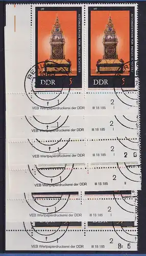 DDR 1975 Alte Uhren Mi.-Nr. 2055-60 Eckrandpaare mit Druckvermerk DV G-O