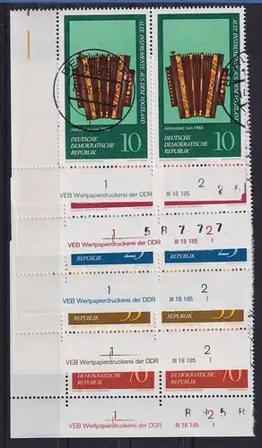 DDR 1977 Musikinstrumente Mi.-Nr. 2224-28 Eckrandpaare mit Druckvermerk DV G-O