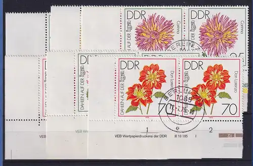 DDR 1979 Blumen Dahlien Mi.-Nr. 2435-40 Eckrandpaare mit Druckvermerk DV G-O