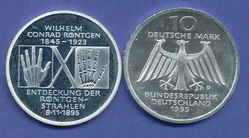 Bundesrepublik 10DM Silber-Gedenkmünze 1995, Wilhelm Conrad Röntgen