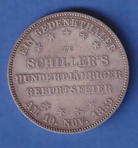Frankfurt Silbermünze 1 Taler 100. Geburtstag von Fr. v. Schiller 1859 ss-vz