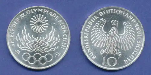 Olympische Spiele 1972, 10DM Silber-Gedenkmünze Olympisches Feuer  -  F