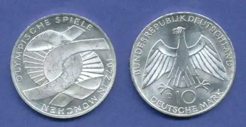 Olympische Spiele 1972, 10DM Silber-Gedenkmünze Verschlungene Arme  -  D