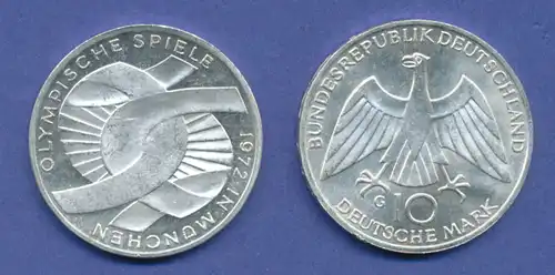 Olympische Spiele 1972, 10DM Silber-Gedenkmünze Verschlungene Arme  -  G