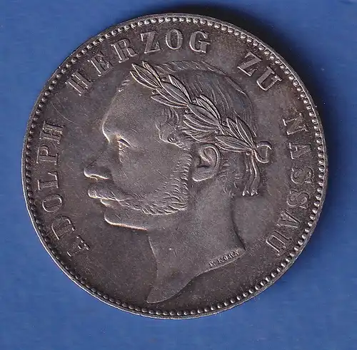 Nassau Silbermünze 1 Taler Regierungsjubiläum Herzog Adolph 1864 vz