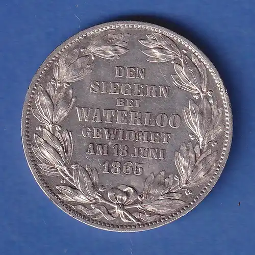 Hannover Silbermünze 1 Taler König Georg V. Den Siegern von Waterloo 1865 vz