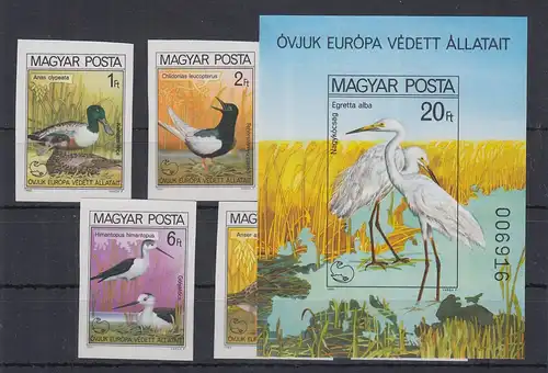 Ungarn 1980 Europäische Vögel Mi.-Nr. 3451-58 B und Block 146 B **