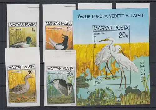 Ungarn 1980 Europäische Vögel Mi-Nr. 3451-58 B und Block 146 B **