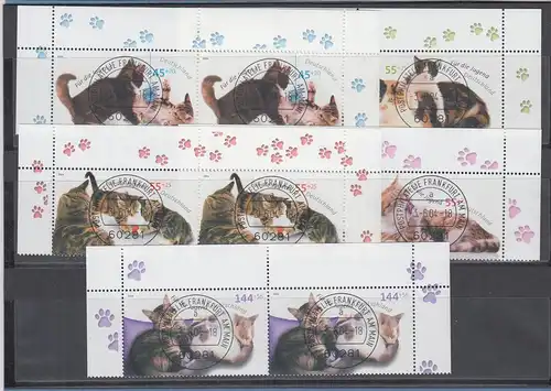 Bundesrepublik 2004 Jugend Katzen Mi.-Nr. 2402-06 Oberrand-Paare O FRANKFURT 