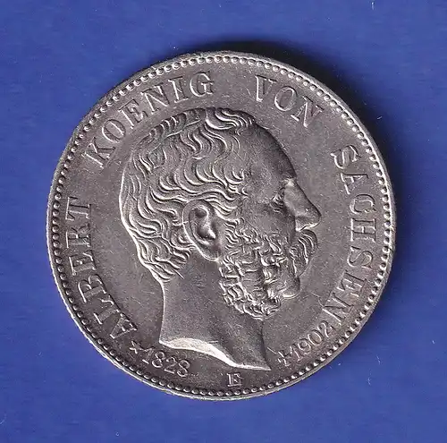 Sachsen Silbermünze 2 Mark König Albert mit Lebensdaten 1902 E  fast stg