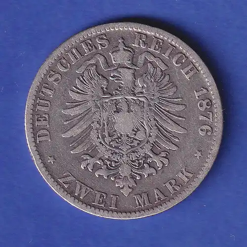 Sachsen Silbermünze 2 Mark König Albert 1876 E 