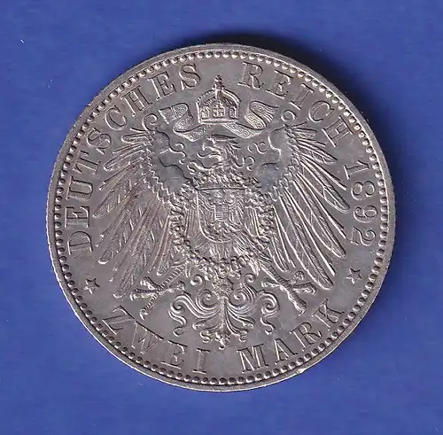 Reuß ältere Linie Silbermünze 2 Mark Fürst Heinrich XXII. 1892 E  vz-stg