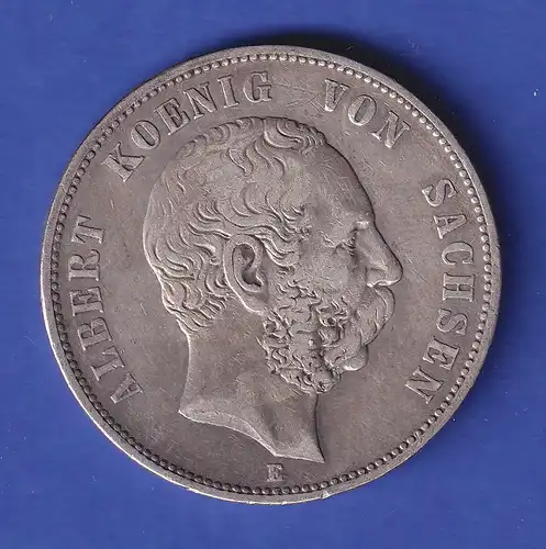 Sachsen Silbermünze 5 Mark König Albert 1876 E