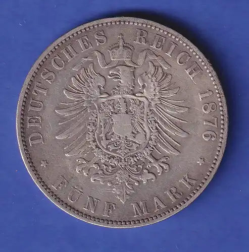Sachsen Silbermünze 5 Mark König Albert 1876 E