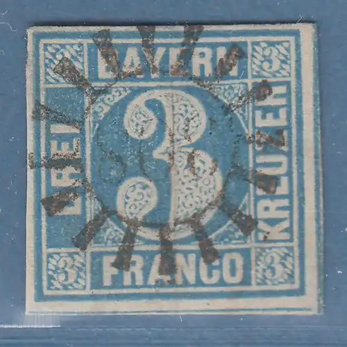 Bayern 3 Kreuzer blau Mi-Nr 2 II mit GMR 308 