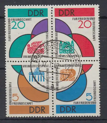 DDR 1962 Weltfestspiele Viererblock-ZSD Mi.-Nr. 901-04  O FRAUENSTEIN (ERZGEB.)